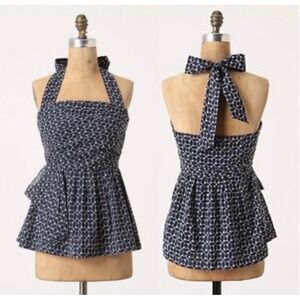 Anthropologie Maeve Star Trails Peplum Halter Top 0 Blue White